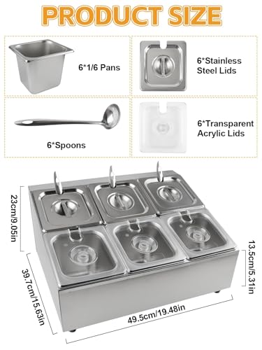 Kalolary 6 Pans Stainless Steel Pizza Topping Storage Station with Lids