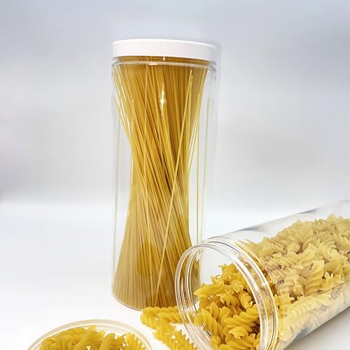 60oz (1780 ml,3 Pack) Clear Tall Plastic Storage Jar with Lid, Round Airtight Food Storage Container with Screw Lid Kitchen Pantry Storage Container for Spaghetti Pasta Cereal Coffee Beans