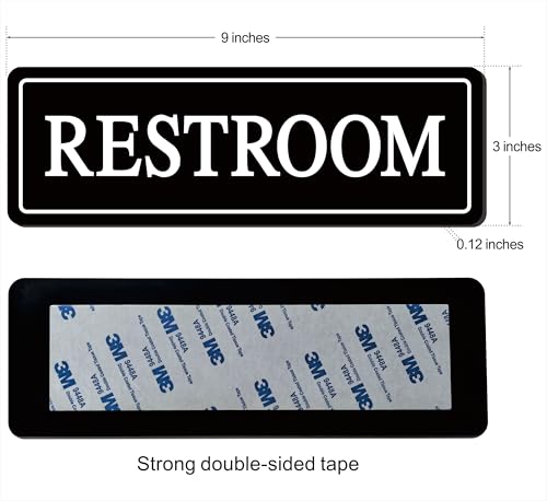 Restroom Sign - Bathroom Sign, Premium Durable Acrylic Material, Super Strong Self-Adhesive, Quick Installation, Suitable For Your Home And Business (9×3 Inches, Black/White) - color: Black/White - Restroom
