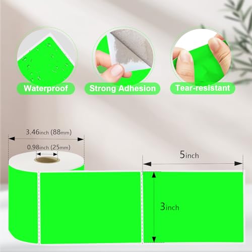 3 X 5 Inch Printable Waterproof Rectangle Color Coding Labels, 300 Per Roll Adhesive Color Coding Stickers for Bar-Codes, Address, Small Business Labeling, Inventory, Fluorescent Green - color: Fluorescent Green