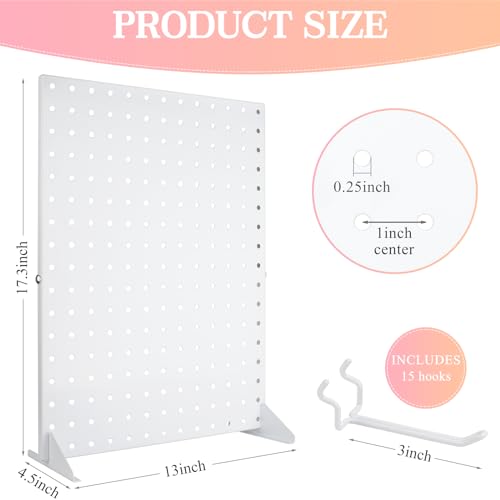 Peg Board Display Stand with 15 Hooks, Tabletop Metal Pegboard Shelf for Craft Shows & Fairs, Retail Stores, Vendors Arts and Crafts Finishing - 17x13Inch & White - color: White
