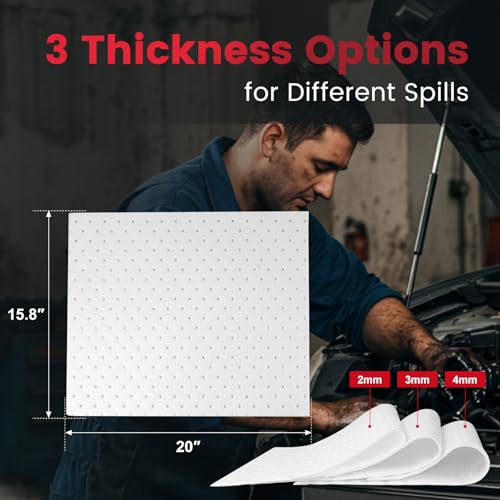 Oil Absorbent Pads, Oil-Only Spill Mat, White, 16"x20", 100 Pcs - color: 100pack 4mm Thickened/ Oil-Only Pads(16"x20")
