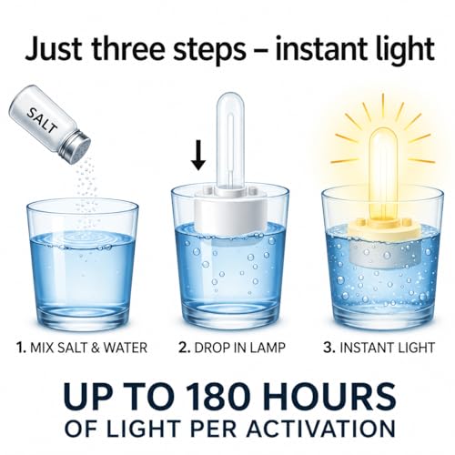 Safe Candle Lantern Alternative, Battery-Free Emergency Light for Power Outages & Hurricane Preparedness, Water-Activated Salt Water Lantern, No Flame, Up to 180 Hours Runtime - size: Small