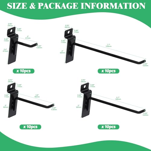 40Pcs 2/4/6/8 Inches Black Slatwall Panel Hooks Assortment Set, Heavy Duty Slat Wall Hanging Display Hooks Pegboard Hanger Hook for Garage Shop Retail (Wire Dia 5.6mm/0.22”) - color: Black, size: 2/4/6/8 Inches