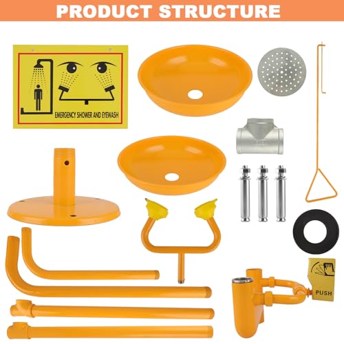 Eyewash Shower Station OSHA-Approved - Emergency Safety Eye Wash and Shower Combination Kit First Aid Eyewash Station