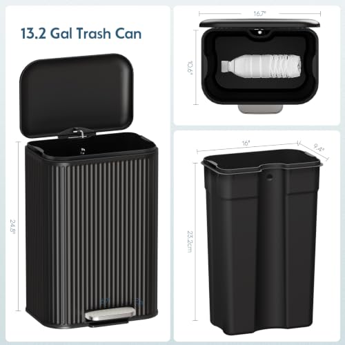 Arlopu Kitchen Trash can, Stainless Steel Garbage Can, 13 Gal Garbage Bin - color: Black