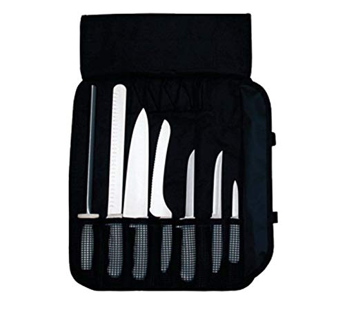 Dexter-Russell 20703 Sani-Safe 7 Pc Cutlery Set, DEXSTEEL High Carbon Blades, Slip-Resistant White Handles, Includes Sharpener, Chef’s Knife, Roast and Scalloped Slicer, Boning and Paring Knives