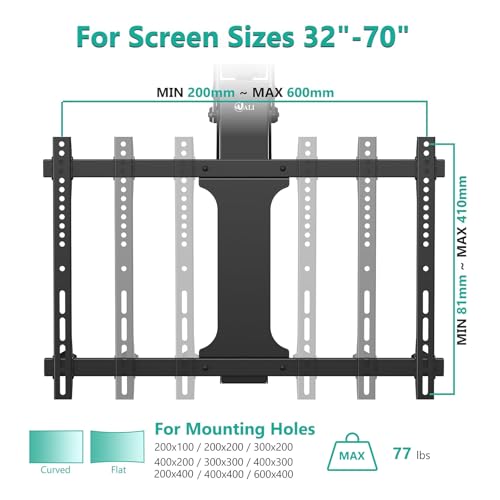 WALI Motorized Ceiling TV Mount for 32-70 inch TVs, Remote and APP Control - color: Black (600x400mm), size: 2 feet
