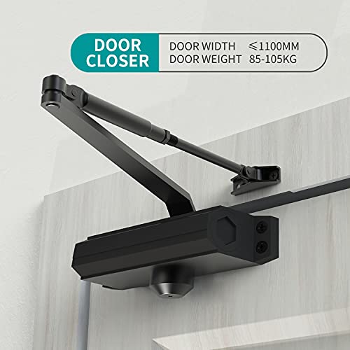 Automatic Door Closer Heavy Duty Fire Prevention Spring Hydraulic Aluminum Alloy Surface Mounted Residential Commercial Grade Door Closer Adjustable Speed Door Weights 187-231 Lbs Size3-Black - color: Black, size: Size3 Model 1883-Door Weight 187-231 Lbs
