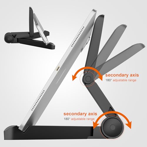 Tablet Stand Holder, Adjustable, Portable, Foldable, Light-Weight, Compatible with 7 to 10.2 Inches Most Tablets, Kindle Fire and Smart Phones - color: black