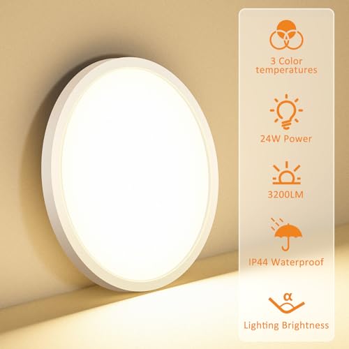 8PACK LED Flush Mount Ceiling Light Fixture, 3000K-4000K-6500K & 150W Equivalent Modern Kitchen Recessed Ceiling Lamp 24W 3200Lm 12Inch Closet Round Surface for Bathroom Laundry Bedroom Hallway - color: White, size: 12Inch-8Pack