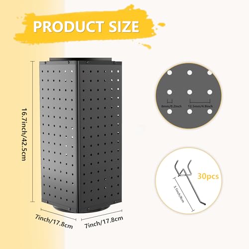 BYCY Rotating Pegboard Display Stand with 30 Hooks,Metal Spinning Peg Board Displays for Craft Shows,4-Sided Jewelry and Accessories Display Racks for Markets,Vendors,Events&Retail Stores (Black) - color: Black
