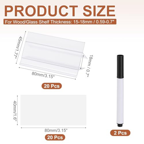 PATIKIL 3.1" x 1.8" Wire Shelf Label Holder, 20 Pack Reusable Plastic Price Tag Display Clip for 0.59" to 0.71" Thick Shelves with Paper Inserts Pens for Home Market Store, Clear - size: 3.1" x 1.8"(0.59-0.71)