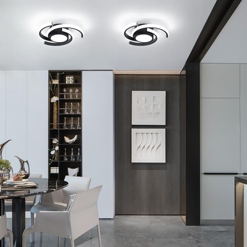 ADISUN LED Modern Ceiling Light,6000K Semi Flush Mount Ceiling Light Fixture,Unique Ceiling Lamp for Living Room Bedroom Corridor Aisle Hallway, 2 Pack - color: Black, size: 2 Pack