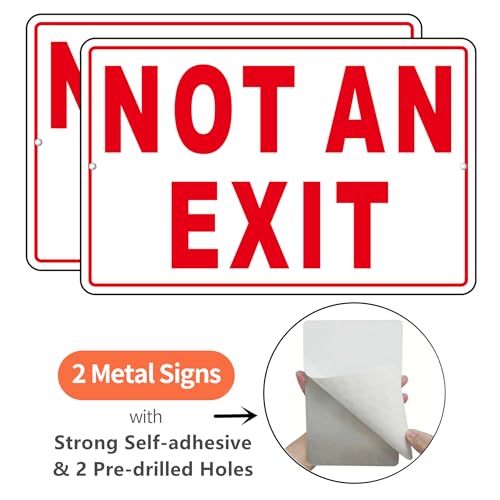 Not an Exit Sign, (2 Pack) Self Adhesive No Exit Sign for Door, Rust Free and Reflective Aluminum Metal Signs for Wall (9 x 6 inches, White/Red) - color: White /Red