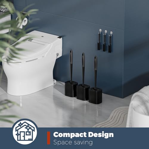 Holaloha Toilet Brush and Holder Set, Space Saving, 3 Pack, Black - color: Black