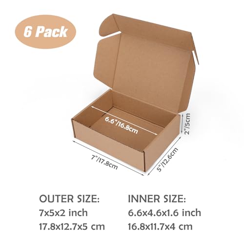 7x5x2 inch Small Shipping Boxes, Set of 6 Mailing Boxes, Brown - color: Brown, size: 7x5x2 inch 6 Pack