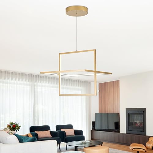 Modern Gold LED Square Hanging Pendant Chandelier, 65W - color: Gold, size: 2 Rings