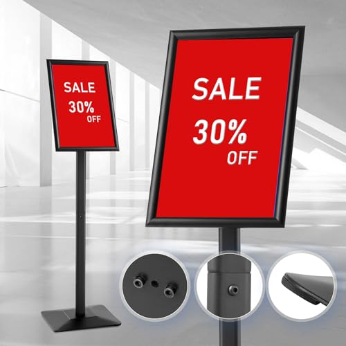 DISPLAYSWORKER Adjustable Heavy Duty Pedestal Sign holder floor Stand,sign stand poster stand Aluminum Snap Open Frame,Standing Floor for 8.5x 11 inch,Vertical/Horizontal View,Black - color: black aluminum frame, size: 8.5-x-11-inch