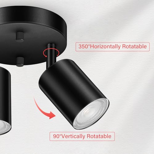 AUQUEE LED 2 Light Track Lighting Kit, LED Track Lighting Fixtures, Black Round Ceiling Spot Lighting, Flexibly Rotatable Light Head for Kitchen, Living Room, Bedroom, GU10 Bulb Not Included - color: 2 Light-Black