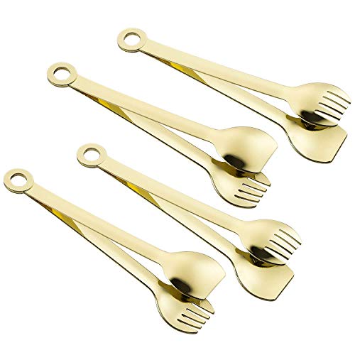 MSY BIGSUNNY Mini Appetizer Tongs Stainless Steel Set of 4, Metal Small Serving Tongs, 6 Inch(15.2cm, Golden) - color: Golden Tongs, size: 6 inch
