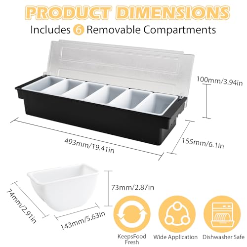 Ice Chilled Condiment Caddy with 6 Removable Trays and Lids - size: 6-Compartment Condiment Holder