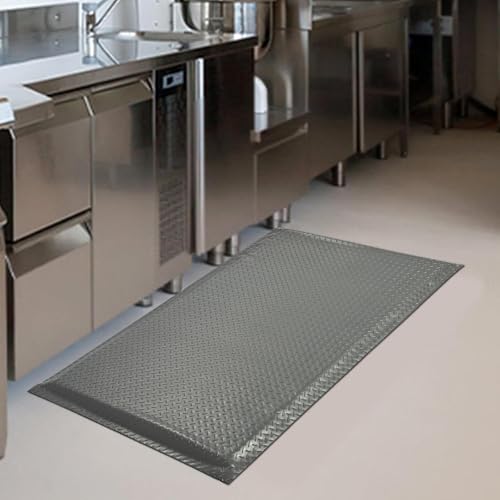 Anti Fatigue Mats Industrial 3' x 5' 15/16" Thick Ergonomic Standing Mat Commercial Heavy Duty Diamond Plate Shop Floor Mat Helps Relieve Back and Leg Soreness, Grey - size: 3' x 5'