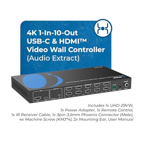 OREI 3x3 HDMI/USB-C Video Wall Controller 4K with RS-232, Audio Extract