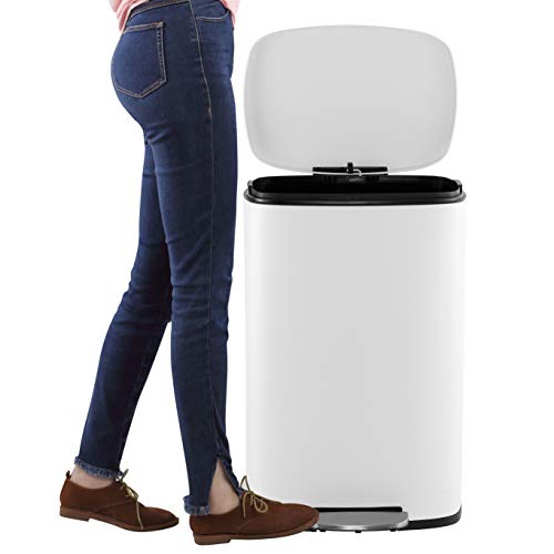 happimess Connor 2-Piece Stainless Steel Trash Can, Cotton White - color: White