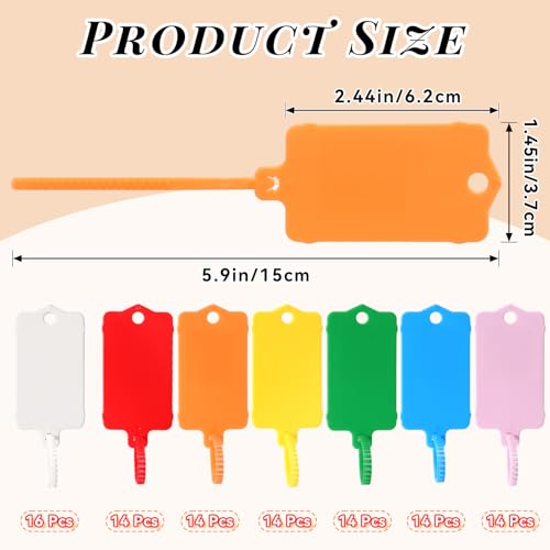 100 Pcs Plastic Shipping Tags, 2.44 x 1.45 Inch Writable Blank Hanging Tags with Sealing Strap, Waterproof Sealing Shipping Labels for Luggage Logistic Keys Information Identity, Multicolor - style: Multicolor