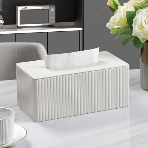 PU Leather Tissue Box Cover Rectangle (Ivory, Inner Height 3.9") - color: Ivory