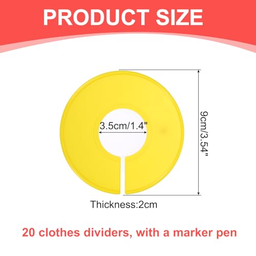 uxcell Clothes Dividers,20 Pack Round Closet Rack Dividers Clothing Rack Size Dividers Blank Labels with Marker Pen Writable & Reusable for Hanging Clothes Sorting Size, Yellow - color: Yellow