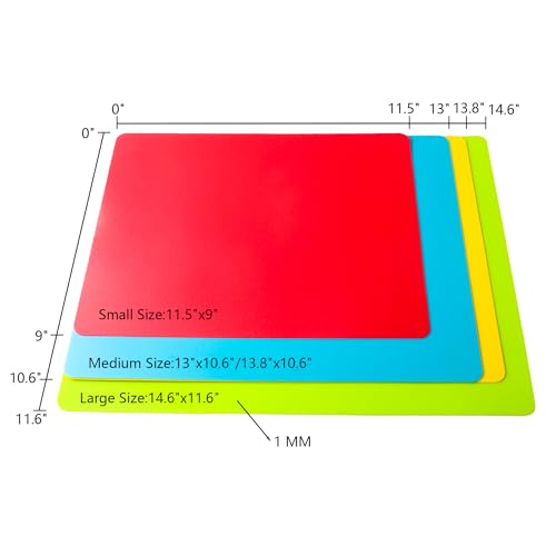 8 Pieces Flexible Cutting Board mats, Plastic Cutting Boards for Kitchen Cooking, Cutting board sheets for Meat and Vegetables, Dishwasher Safe - color: Red/Yellow/Blue/Green