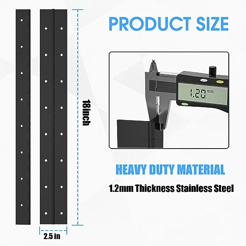 2PCS 18" Stainless Steel Piano Hinge, 0.06" Thick Heavy Duty Piano Hinge - color: Black, size: 18Inch x 2-1/2Inch