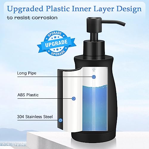 ARKTEK Matte Black Soap Dispenser Stainless Steel 13.5 OZ - Liquid Hand Lotion Dispenser Decor Refillable Dishwashing Soap Dispenser for Kitchen Bathroom Countertops Farmhouse College Dorm - color: Black