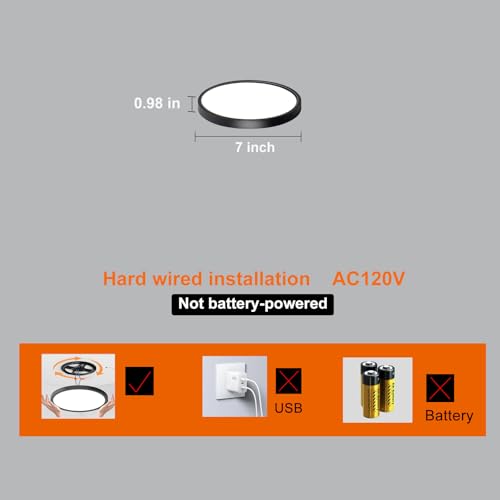 7in Motion Sensor Ceiling Light Indoor, 15W 1500LM, Black - color: Black, size: 7 inch 1 pack