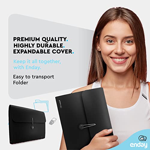 Accordion File Organizer Black, 13 Pocket Expanding File and Cover Folder with Labels, Plastic Portable Desktop Letter A4 Paper – by Enday - color: Black, size: 13 POCKET