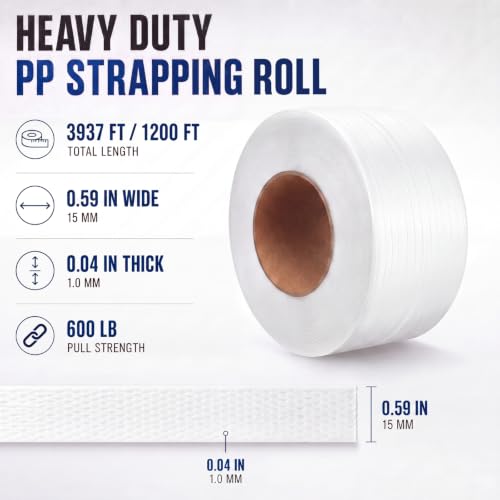 Amylove 1/2 in Strapping, 600 Lbs Heavy Duty Polypropylene Strapping Roll - size: 3940 ft