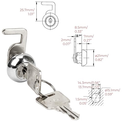 Cash Register Drawer Cam Lock with Quick Clip and 2 Keys – 25.7 x 22mm Replacement Cam Lock Ideal for Cash Boxes, POS Drawers, Gym Lockers, Metal File Cabinets, and Flight Boxes
