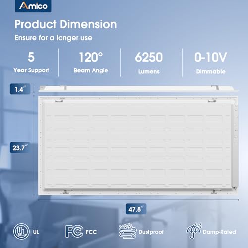 Amico 36 Pack 2x4 LED Flat Panel Light with 3CCT Selectable, 50W, UL/FCC - size: 2x4