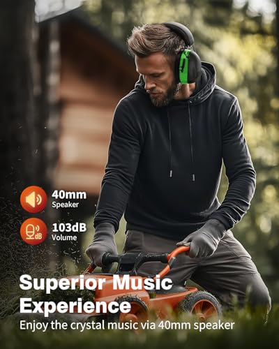 Qozybuds Gel Cushions Ear Muffs, Bluetooth 6.0 Hearing Protection Headphones with 1200mAh Battery, 120H Working Time, 30dB SNR, Larger Buttons for Easy Operation, Superior Stereo Sound Quality - color: Green-black