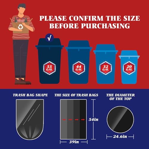 Teivio Large Black Trash Bags 55-60 Gallon 160 Count 50+ Gal Garbage Bags