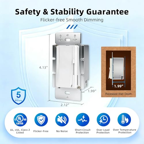 Dimmer Light Switch & 24V 60W Dimmable LED Driver 2 in 1, UL Listed Single-Pole or 3-Way Slide Dimmer Switches for Led Strip Lights,120VAC to 24VDC Power Supply, 1 Pack (White, 24V 60W) - color: White, size: 24V 60W
