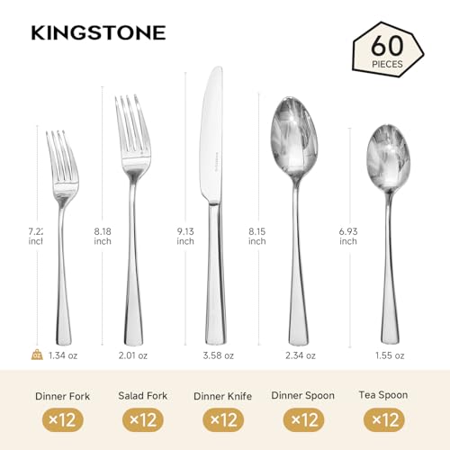 18/10 Flatware set for 12, 60 Piece Stainless Steel Silverware Cutlery Set - color: Silver, size: 60-Piece