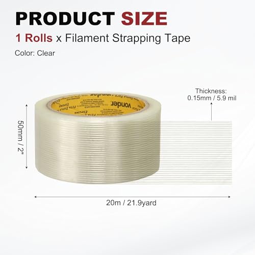 uxcell Filament Strapping Tape 2" x 21.9 Yards 5.9 Mil Heavy Duty Striped - size: 2 Inch x 21.9 Yards 5.9 Mil