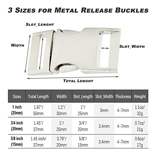 Bytiyar Buckle 6 pcs 1 inch(25mm) Quick Side Release Clips Metal Buckles for Straps Webbing Paracord Bracelet Dog Collar Backpack Belt, Silver - color: Silver, size: 1 inch
