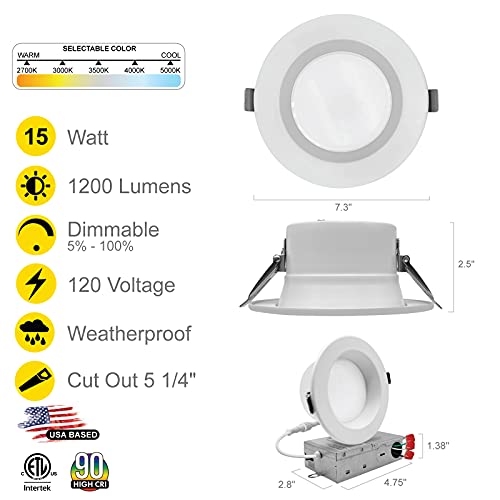 NUWATT 6 Pack 6 Inch Low Glare Canless LED Recessed Lights 5CCT 2700K-5000K