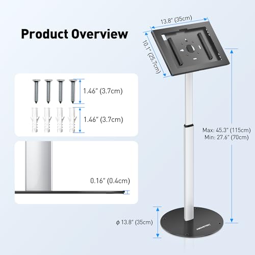 AboveTEK Anti-Theft iPad Floor Stand Kiosk, Height Adjustable Tablet Stand with Locking Enclosure, Heavy-Duty Floor Tablet Stand for 12.9–13" iPad Pro/Air & 12.4" Galaxy Tab S, Retail & POS Use - size: 12.9"/13" iPad & 12.4" Galaxy Tab