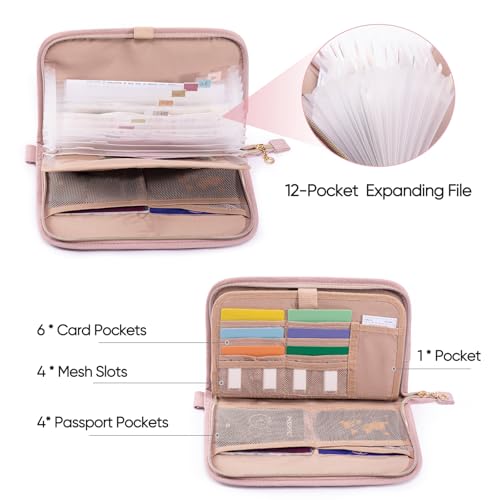Receipt Organizer for Business 10x6 Accordion File Organizer w/ 12 Pockets - color: Pink, size: Medium