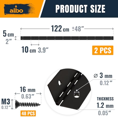 ALBO 48" x 2" Piano Hinge Stainless Steel 304, Black, 2-Pack - color: Black, size: 48 Inch